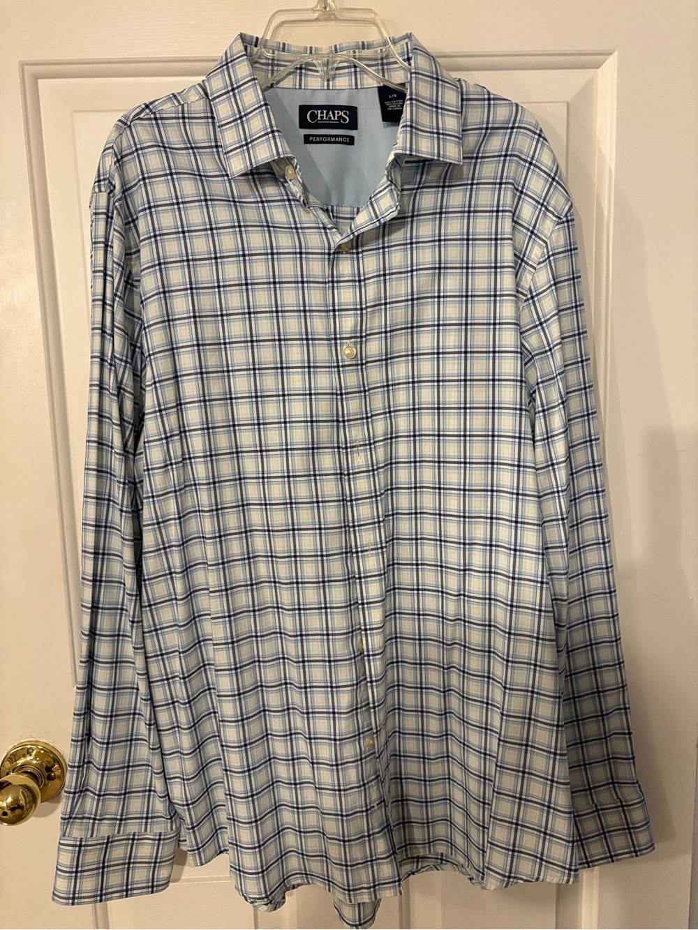 GAP Blue and White Plaid Button-Up Dress Shirt